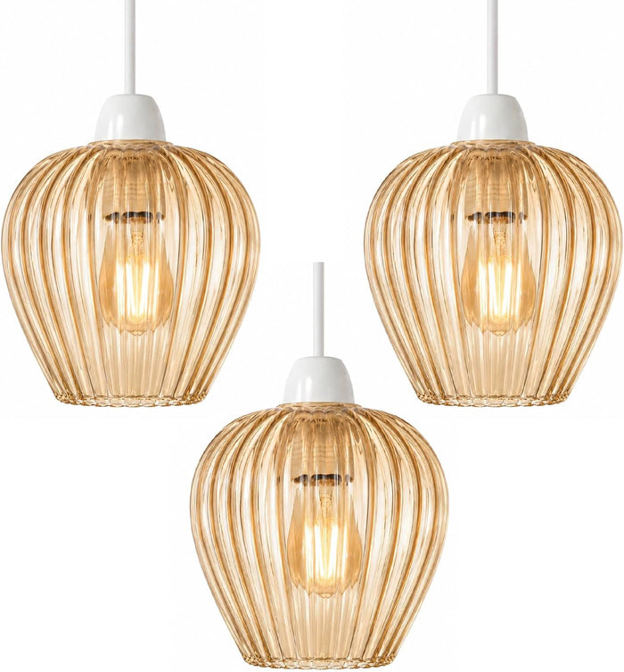 Ribbed Amber Glass Pendant Shade ~6847