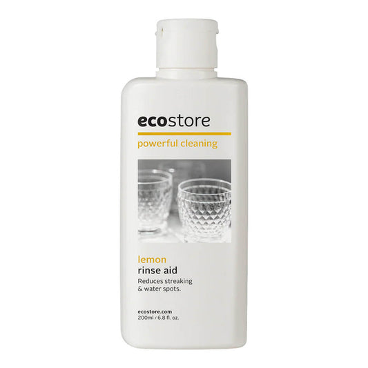 Bottle of ecostore Rinse Aid on a white background.