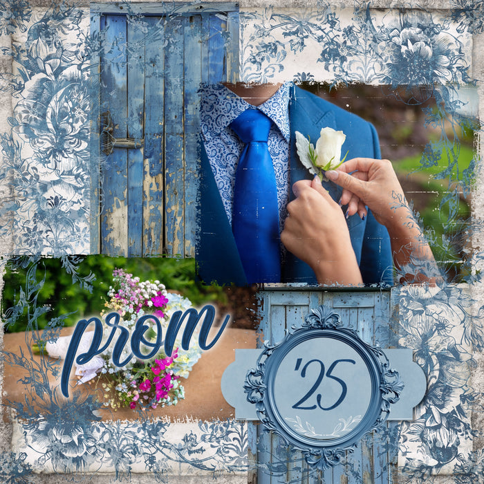 Love distressed romantic floral backgrounds? Now you can create your own with these Easy Mask Frame Effects and Overlay Embellishments by Lucky Girl Creative digital art for digital scrapbooking. Perfect for weddings, prom, classical music concerts, vintage, heritage, and family history pages. With 18 unique grunge floral textures, these romantic designs can be used as is, filled with paper, colorized, or used as Blend effects. Now you can design your own backgrounds!