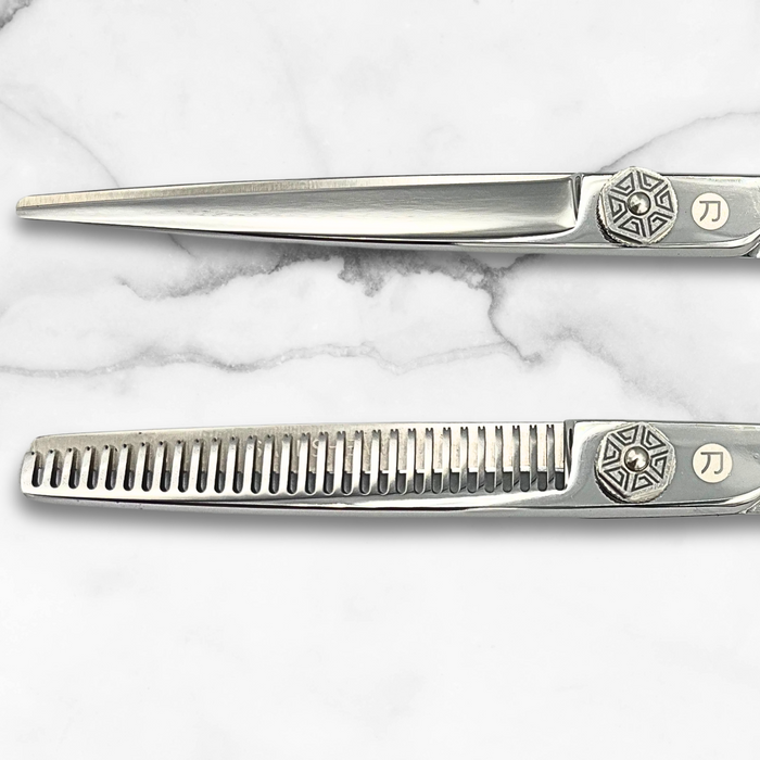 Saki Shears Kohana Engraved Steel Hair Shears Set (Hair Cutting and Thinning Shears)