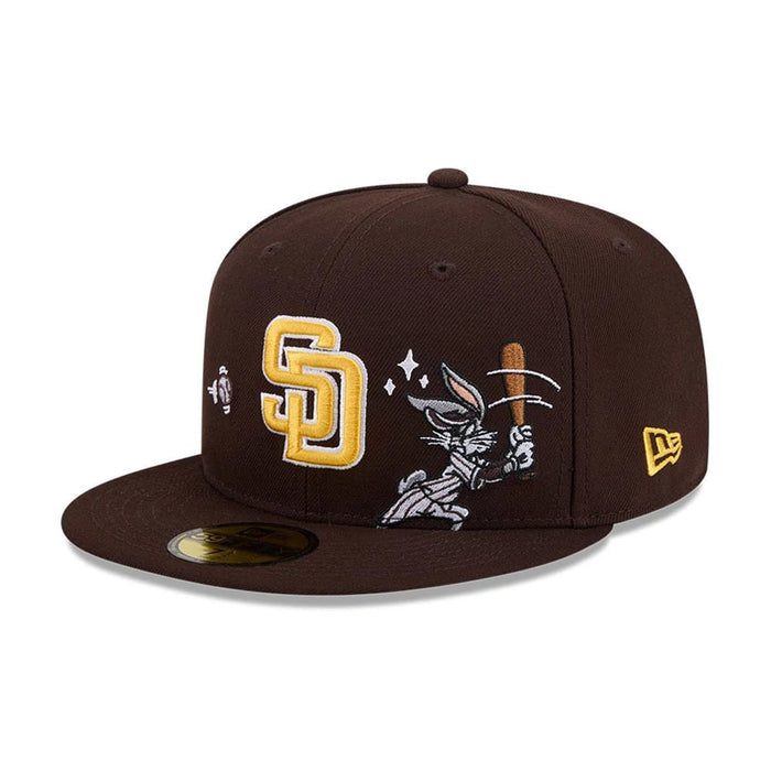 Pictured is this MLB X Looney Tunes Bugs Bunny San Diego Padres 59FIFTY Fitted cap in dark brown. 1