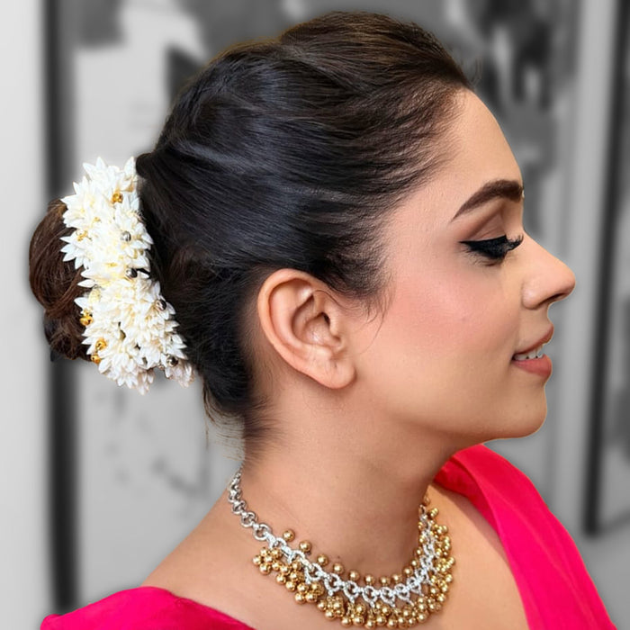 Scented gajra scrunchie with ghungroo accents, adding festive charm to buns, braids, and ponytails