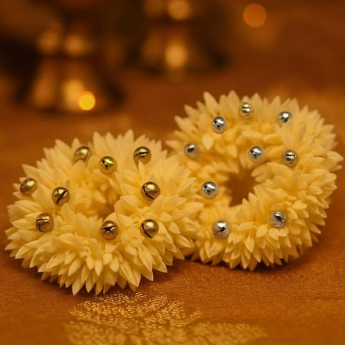 Festive scented gajra hair scrunchie adorned with metallic ghungroos for a graceful ethnic touch