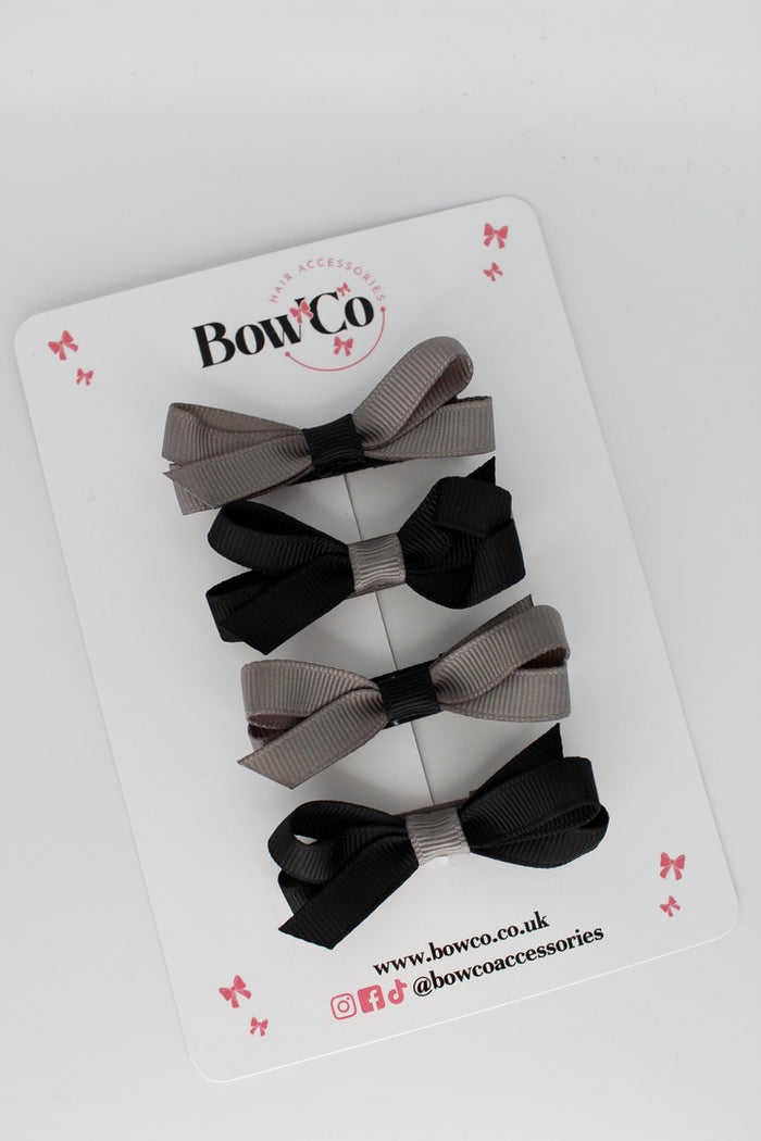 School Black and Grey Ballerina Bows - Set of 4 - Clip