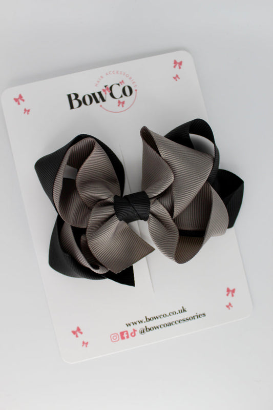 School Black and Grey Double Loop Bow - Clip