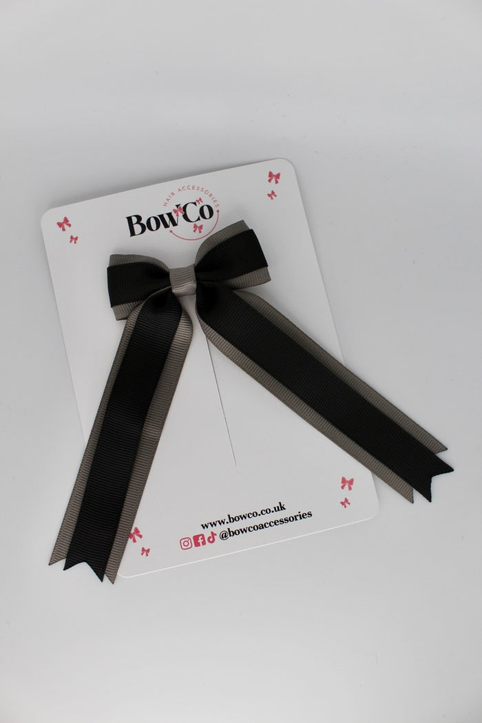 School Black and Grey Tuxedo Tails Bow – Clip