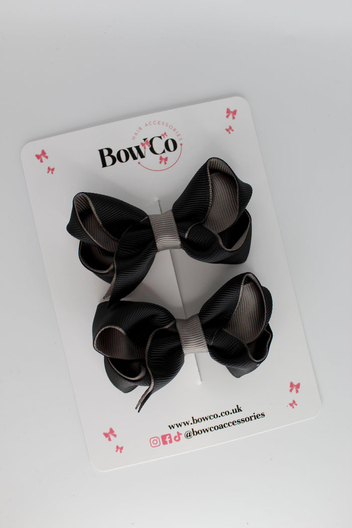 School Black and Metal Grey Loop Bow Set - Clip