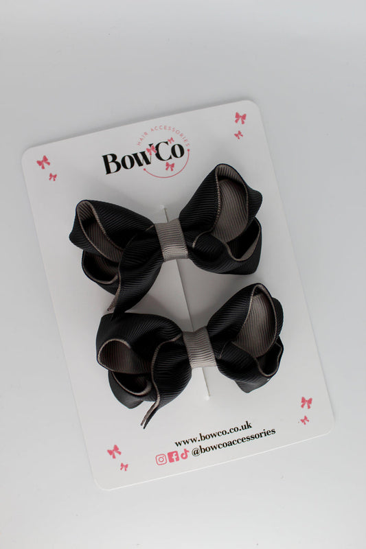 School Black and Metal Grey Loop Bow Set - Clip