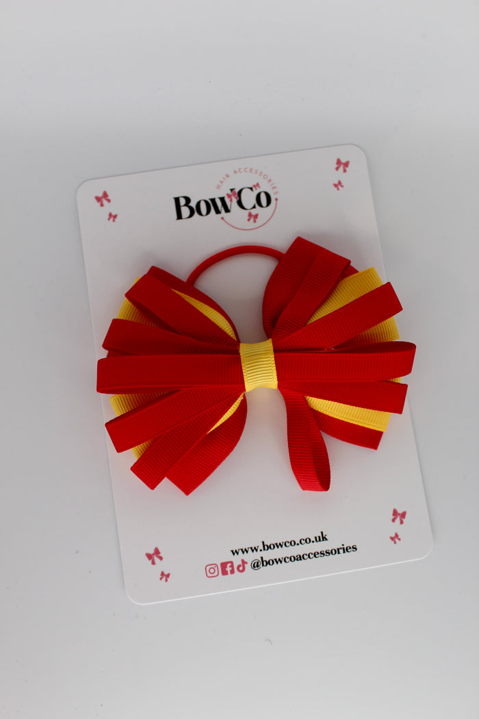 School Bow - Red and Yellow Gold - Spiral Bow - Elastic