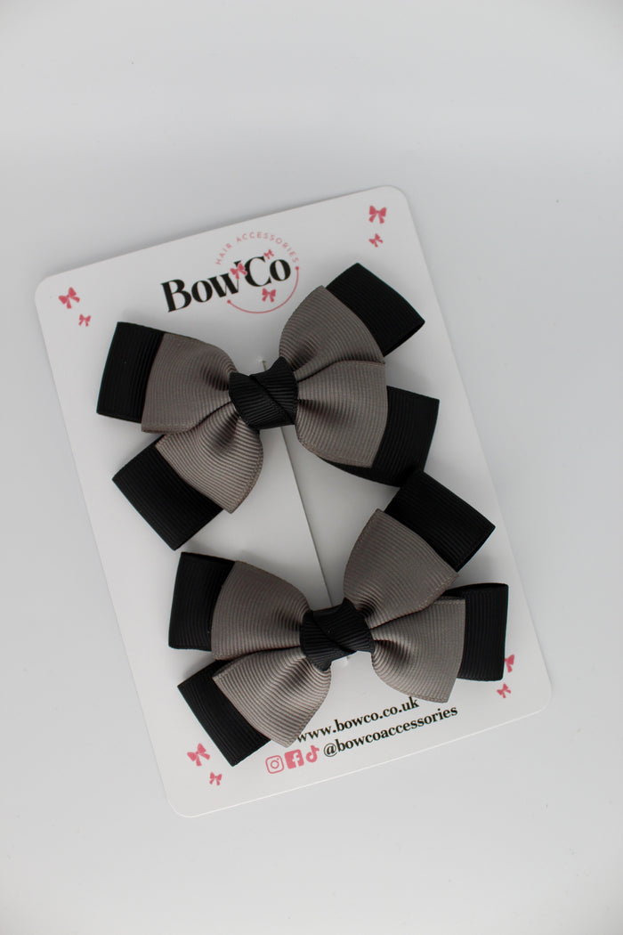 School Bow Black and Grey - Layer Bow Set - Clip