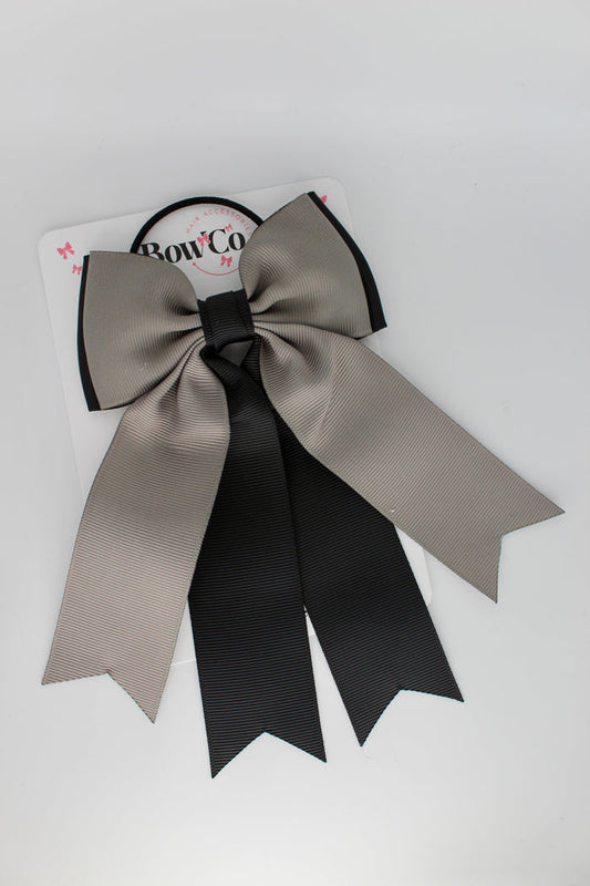 School Bow Black and Metal Grey - Classic Tail Bow - Elastic