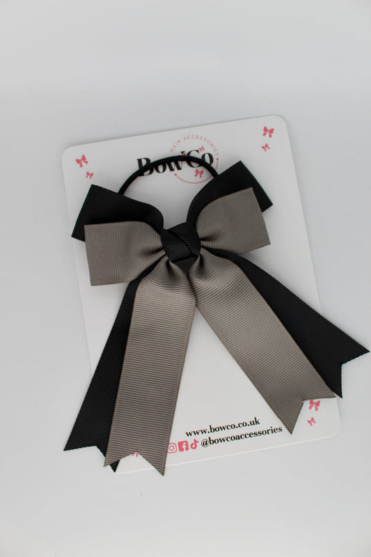 School Bow Black and Metal Grey - Double Ribbon Tail – Elastic