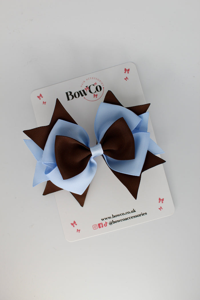 School Bow Bluebell and Brown Layer Bow - Clip