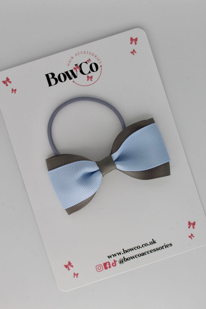 School Bow Bluebell and Metal Grey - Tuxedo Bow - Elastic
