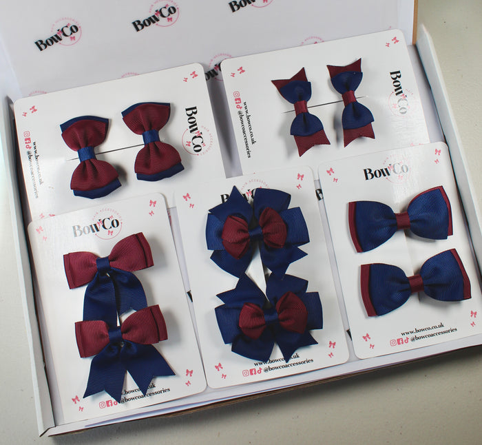 School Bow Bundle Saver - 10 Pack - Burgundy and Navy Blue - Clip