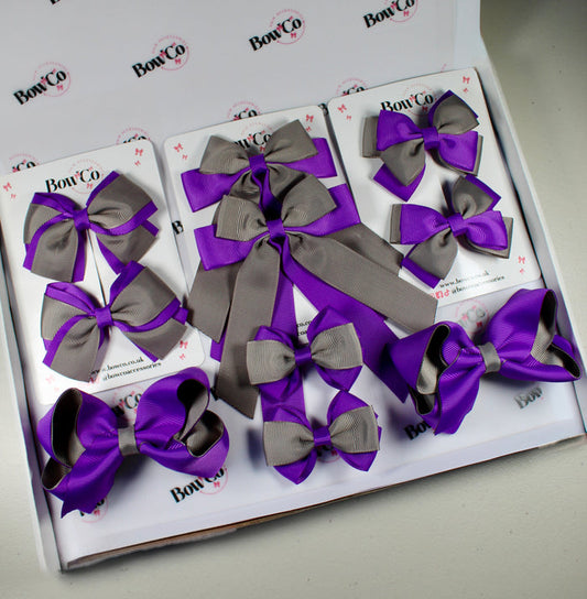 School Bow Bundle Saver - 10 Pack - Purple and Grey - Clip