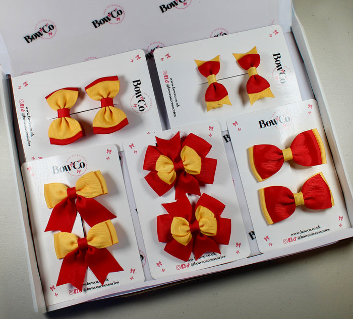 School Bow Bundle Saver - 10 Pack - Red and Yellow Gold - Clip