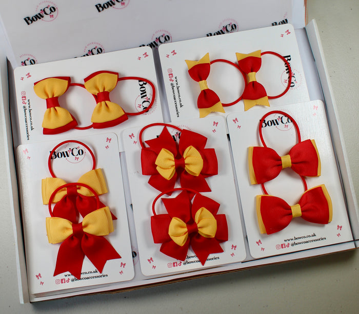 School Bow Bundle Saver - 10 Pack - Red and Yellow Gold - Elastic