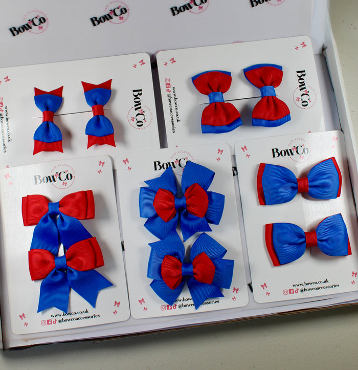 School Bow Bundle Saver - 10 Pack - Royal Blue and Red - Clip