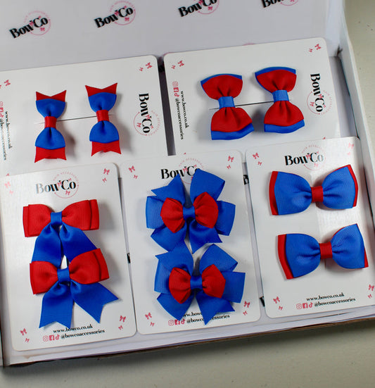School Bow Bundle Saver - 10 Pack - Royal Blue and Red - Clip