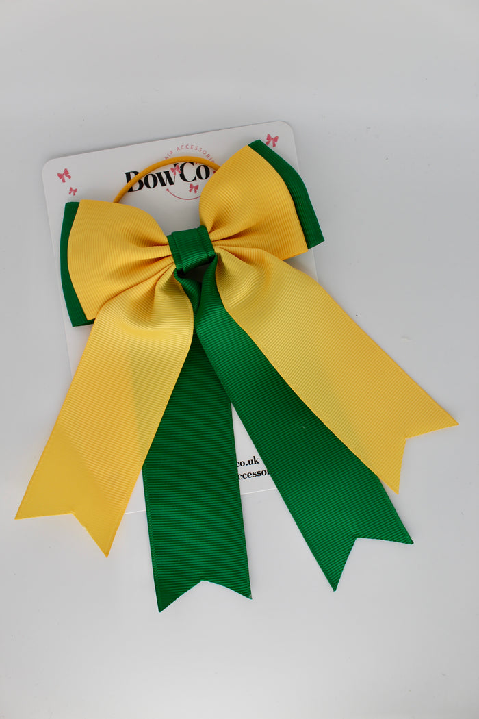 School Bow Green and Yellow Gold - Classic Tail Bow - Elastic