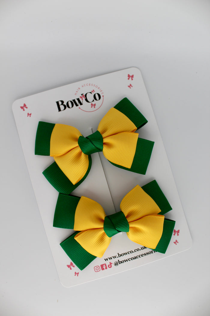 School Bow Green and Yellow Gold - Layer Bow Set - Clip