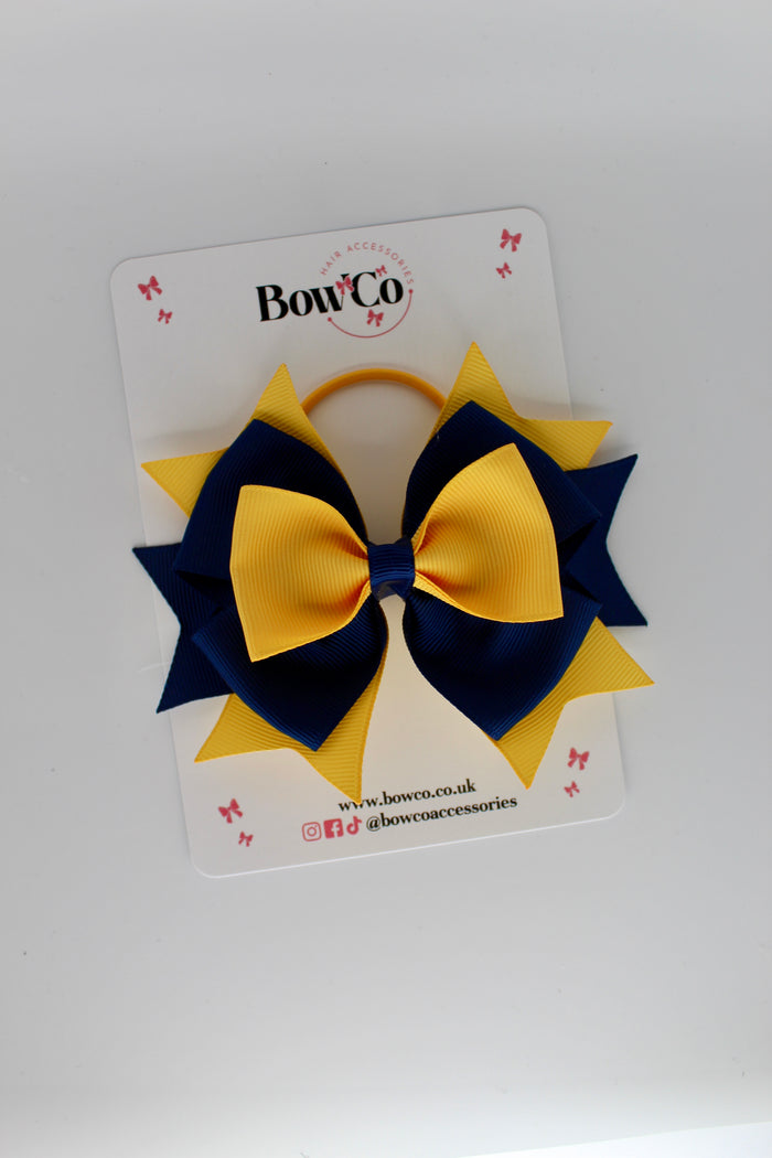 School Bow Navy and Yellow Gold - Layer Bow - Elastic