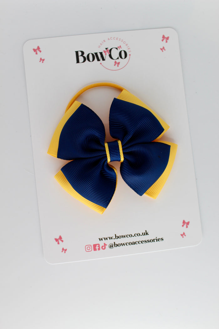 School Bow Navy and Yellow Gold - Layer Edge Bow - Elastic