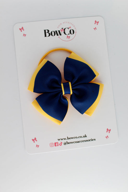 School Bow Navy and Yellow Gold - Layer Edge Bow - Elastic