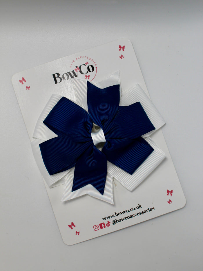 School Bow Navy Blue and White Pinwheel Bow - Clip
