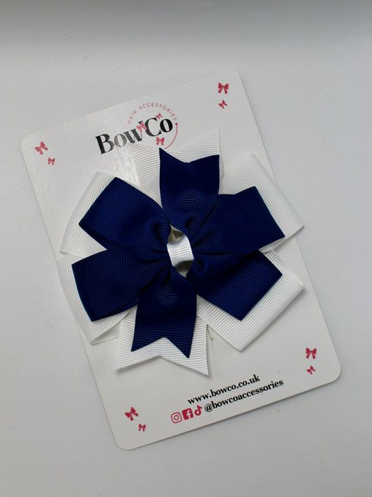 School Bow Navy Blue and White Pinwheel Bow - Clip