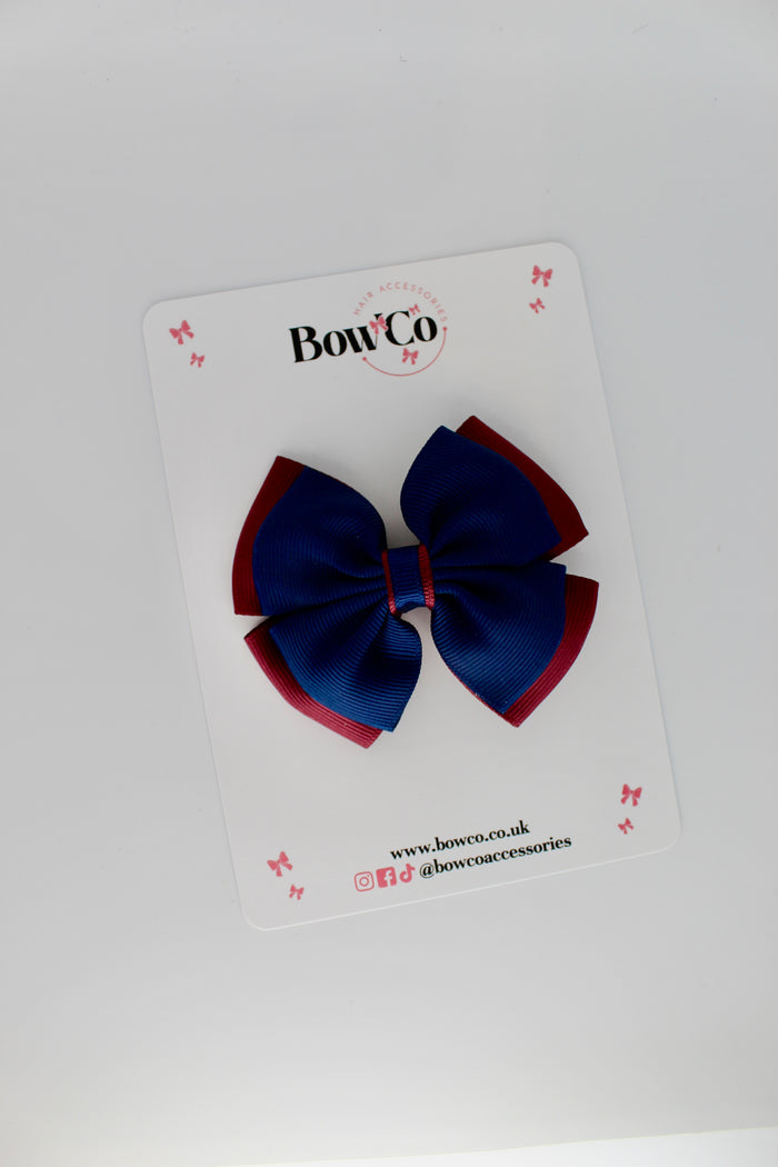 School Bow Navy Blue & Burgundy - Layer Edge Bow - Clip
