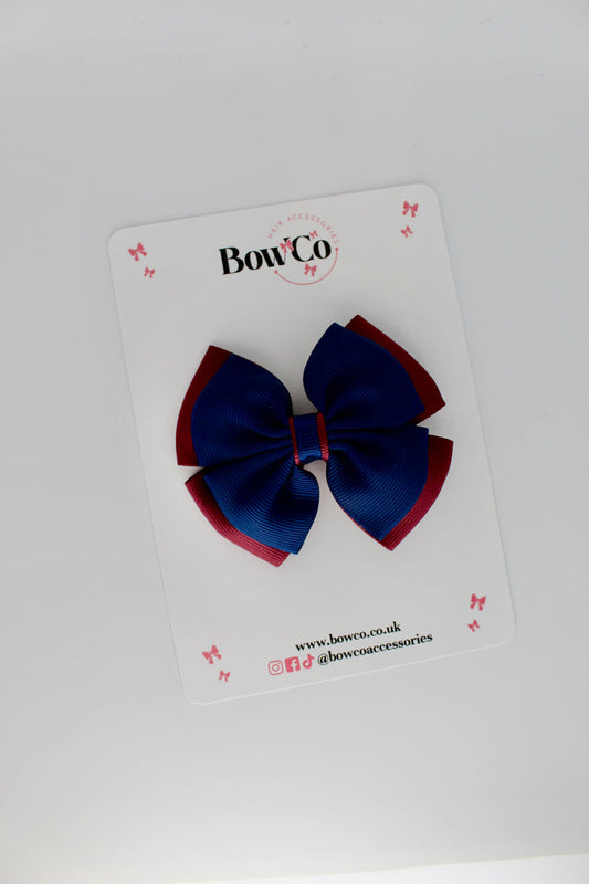 School Bow Navy Blue & Burgundy - Layer Edge Bow - Clip