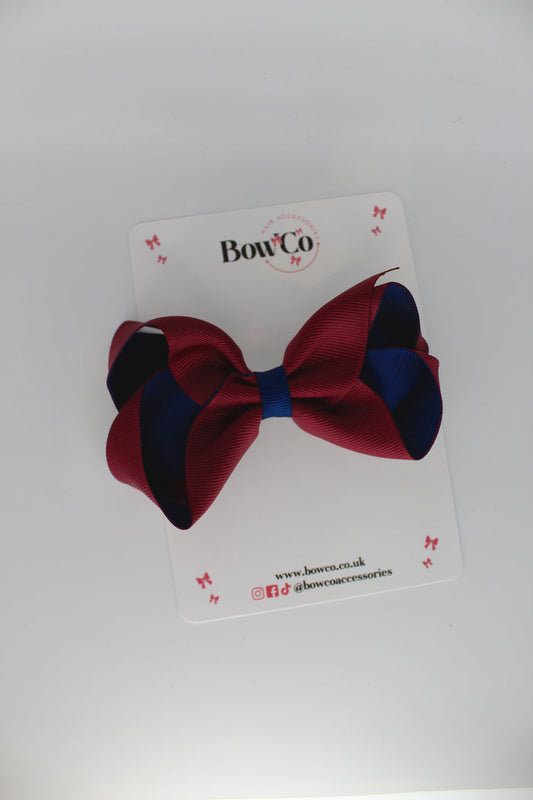 School Bow Navy Blue & Burgundy - Loop Bow - Clip