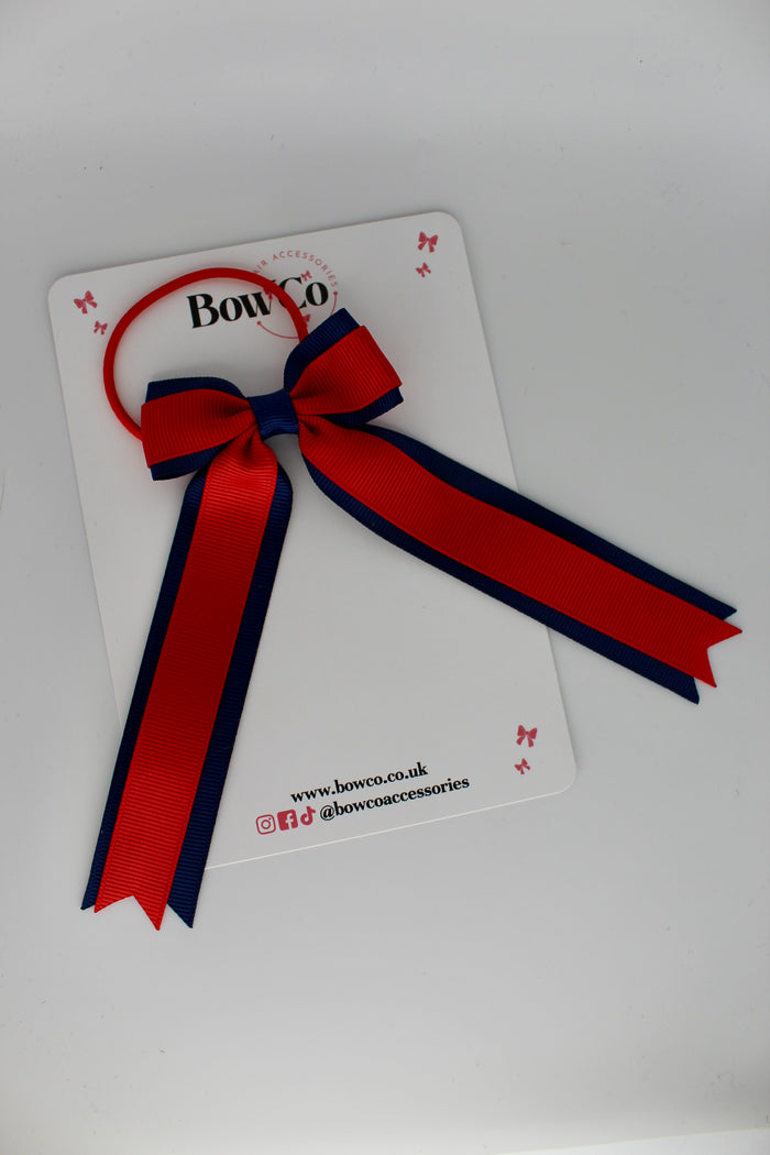 School Bow Red and Navy Blue - Tuxedo Tails Bow - Elastic
