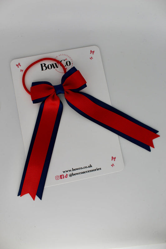 School Bow Red and Navy Blue - Tuxedo Tails Bow - Elastic