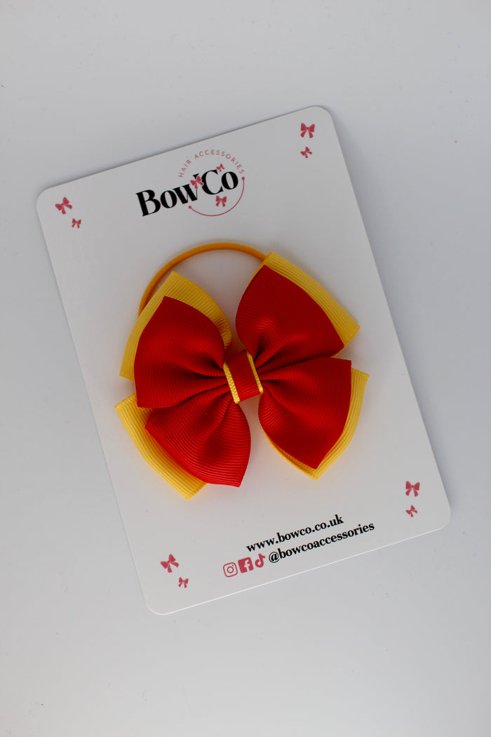 School Bow Red and Yellow Gold - Layer Edge Bow - Elastic