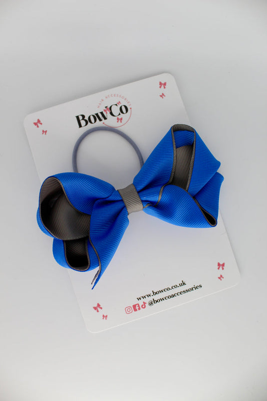 School Bow Royal Blue and Metal Grey - Loop Bow - Elastic