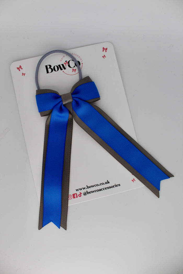 School Bow Royal Blue and Metal Grey - Tuxedo Tails Bow - Elastic