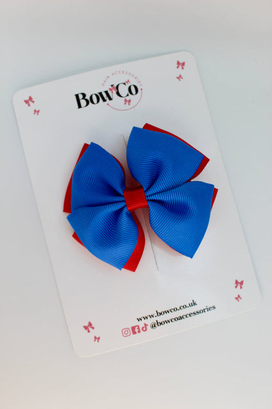 School Bow Royal Blue and Red - Double Layer Bow - Clip