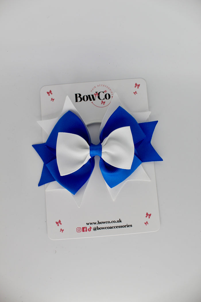School Bow Royal Blue and White - Layer Bow - Elastic