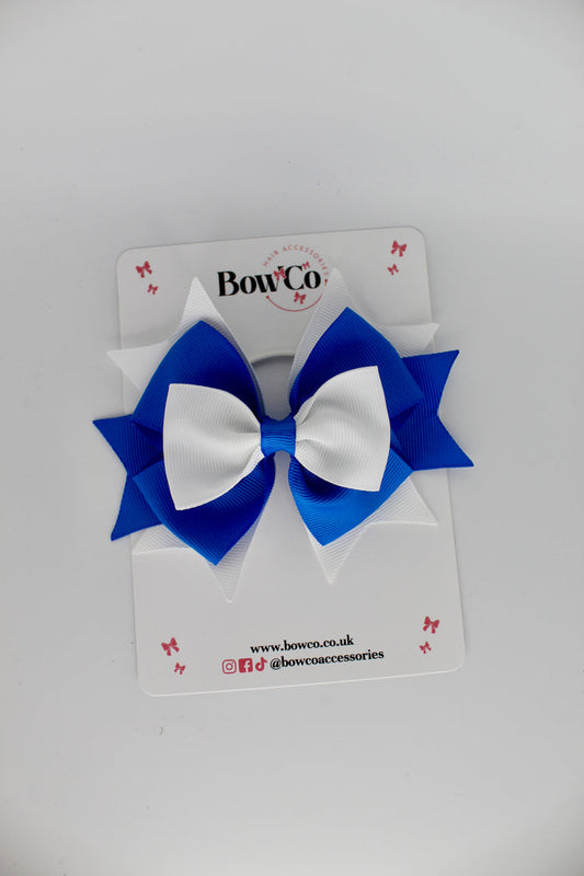 School Bow Royal Blue and White - Layer Bow - Elastic