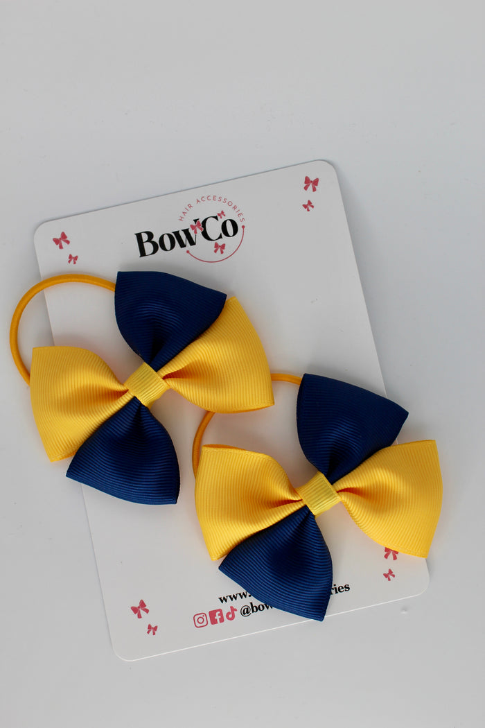 School Bows - Navy and Yellow Gold - Twist Bow Set - Elastic