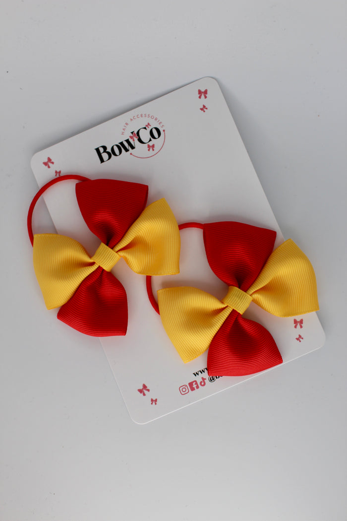 School Bows - Red and Yellow Gold - Twist Bow Set - Elastic
