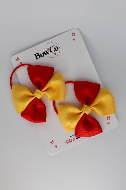 School Bows - Red and Yellow Gold - Twist Bow Set - Elastic