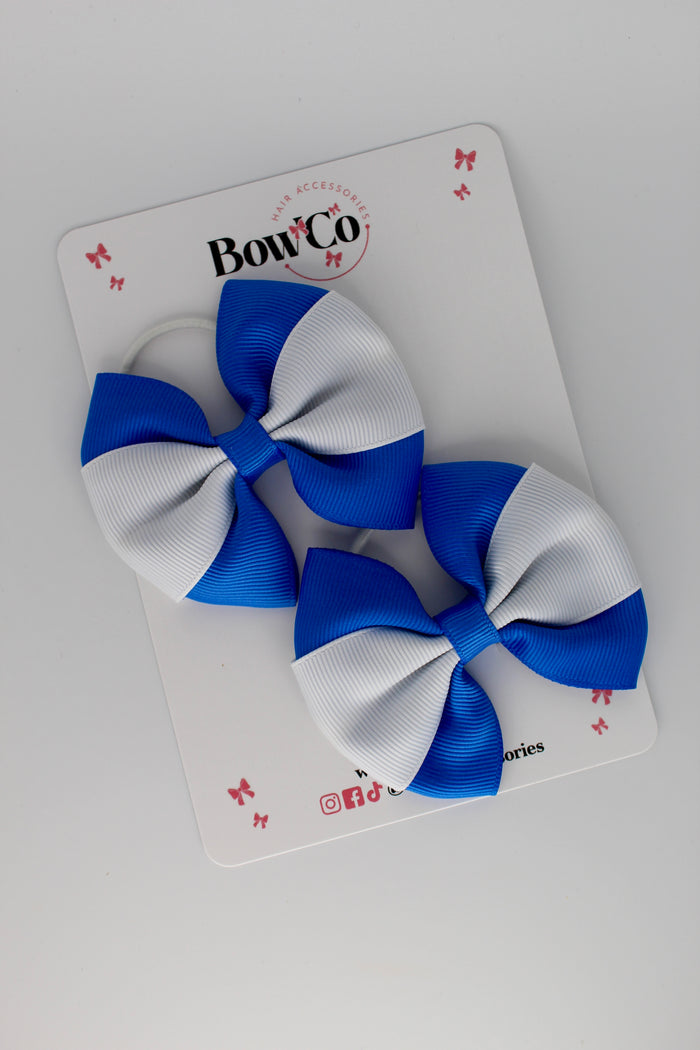 School Bows - Royal Blue and White - Round Tuxedo Bow Set - Elastic