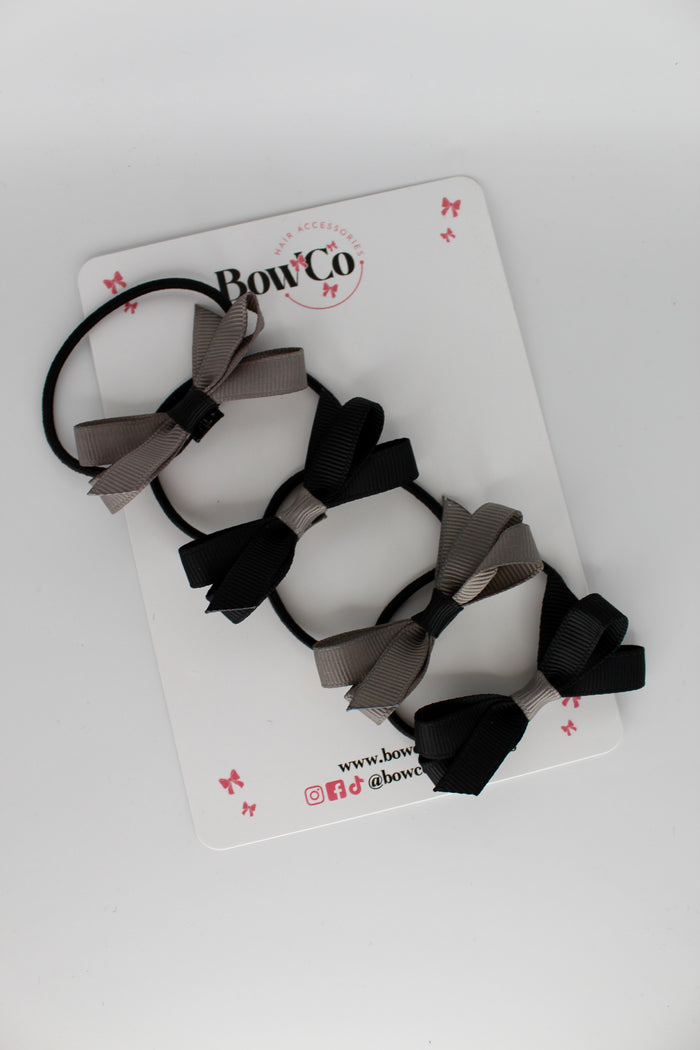 School Bows Black and Metal Grey - Ballerina Bows - Set of 4 - Elastic