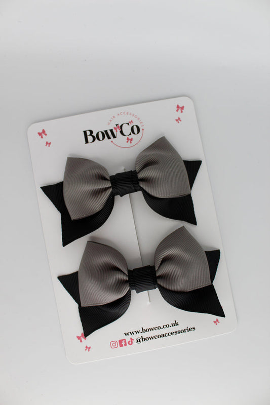 School Bows Black and Metal Grey - Bow Tail Set - Clip