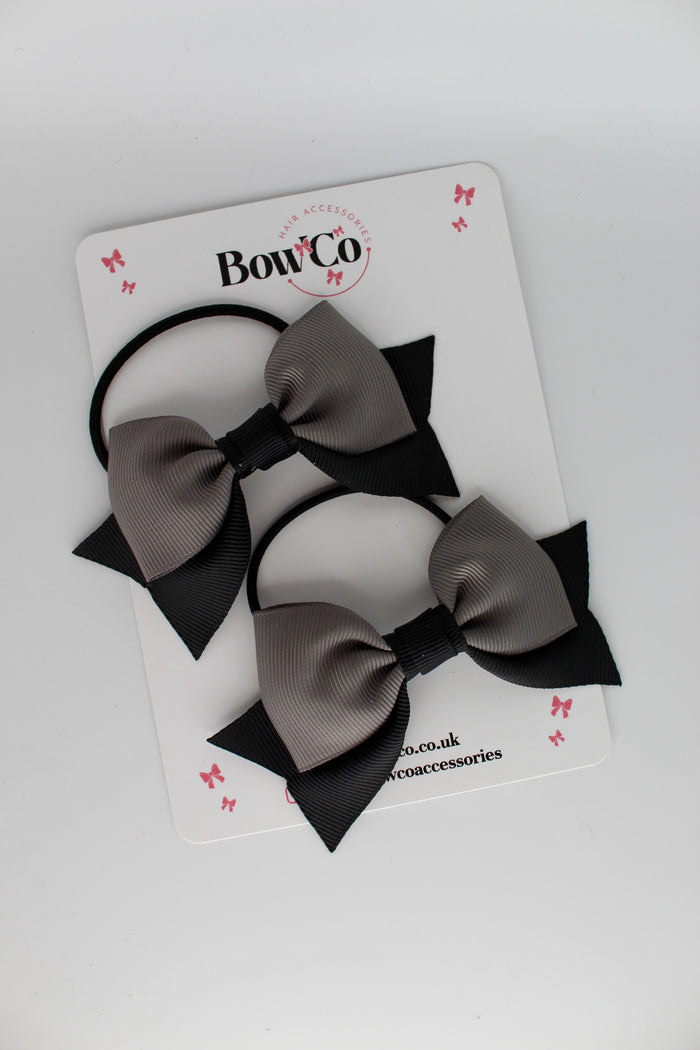 School Bows Black and Metal Grey - Bow Tail Set - Elastic