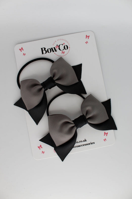 School Bows Black and Metal Grey - Bow Tail Set - Elastic